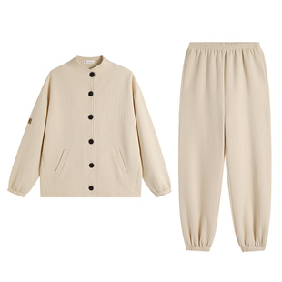 妮狄娅睡衣女秋季纯棉加厚夹层保暖立领男文艺青年秋冬家居服套装