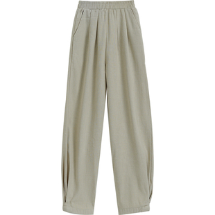 苎麻复古加绒灯笼裤女秋冬2025新款加厚萝卜裤宽松长裤棉麻太极裤