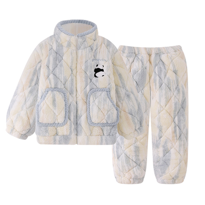 男童睡衣冬季加绒三层夹棉