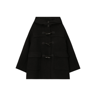 郑买买 千岛大衣 2025新款秋冬季百搭显瘦牛角扣连帽双面呢大衣女