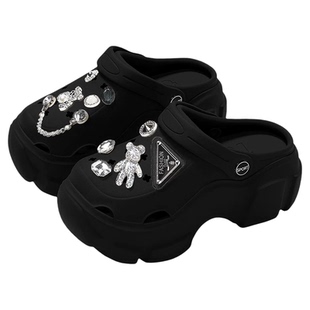 七色纺有足弓洞洞鞋女夏天室内家居厚底增高防滑防臭凉拖女士外穿