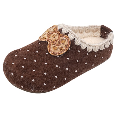 秋冬加绒加厚女童防滑波点棉拖鞋