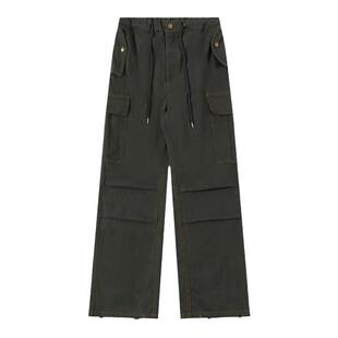 BTSG美式复古水洗做旧抽绳多口袋工装裤机能vibe宽松阔腿休闲裤潮