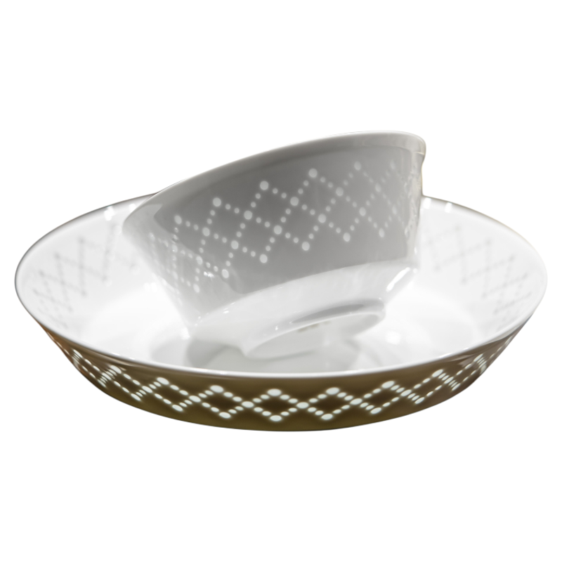 富玉景德镇陶瓷玲珑碗碟餐具套装家用轻奢釉下彩碗盘乔迁送礼盒装