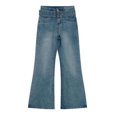 复古蓝色微喇叭牛仔裤女