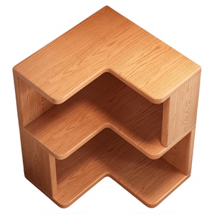 宝睿芝实木桌面收纳架原木风台置多层书架展示架墙拐角转角置物架