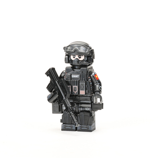 中国积木军事人仔特种兵警察反恐特战队益智拼装男孩子玩具模型