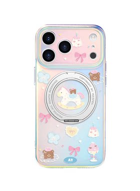ANGYING × 甜点木马适用苹果17promax手机壳新款iphone16pro磁吸带支架ip15支点Lo5套全包高级感好看女14/13