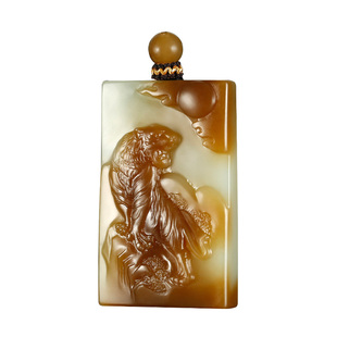 玉说和田玉生肖虎吊坠男款玉坠糖青白玉老虎威震河山玉佩玉挂件SL