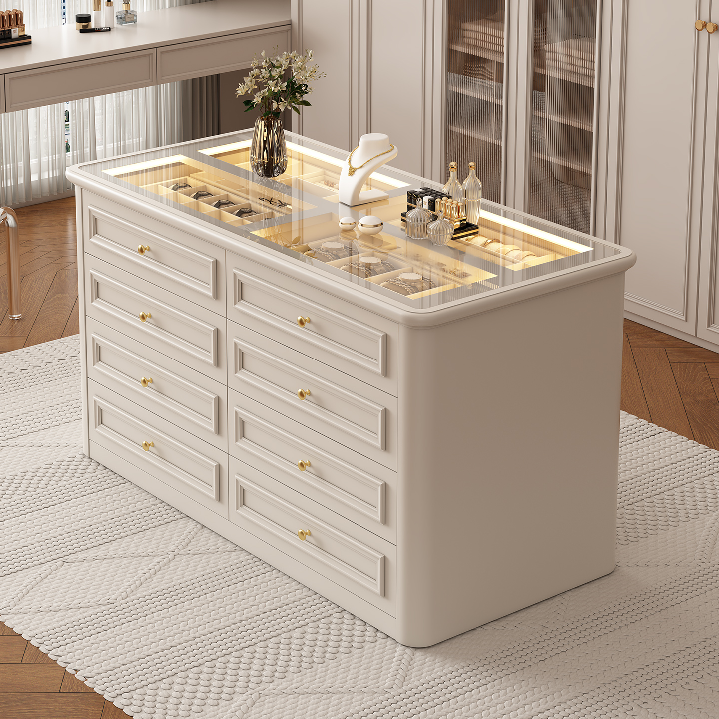 服装店衣帽间中岛台实木法式照相馆珠宝首饰展示柜抽屉式斗柜收纳