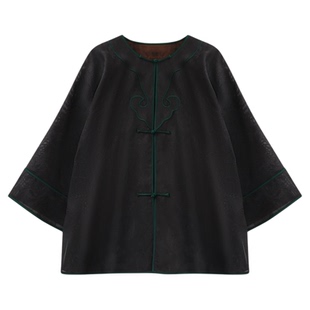 萧娘【福泽】四经绞罗香云纱外套中式桑蚕丝圆领长袖宽松外套2741