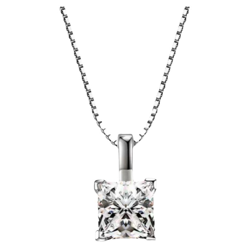 时尚1克拉公主方吊坠锁骨链