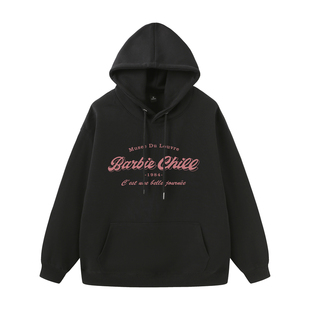 加绒卫衣女款2026新款无帽套头宽松慵懒风秋冬配鲨鱼裤的黑色上衣