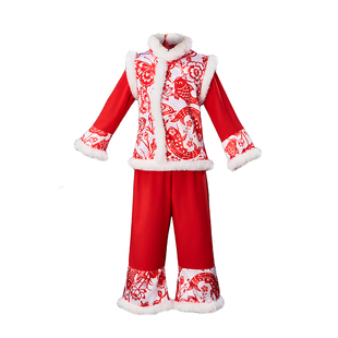 新款元旦儿童演出服喜庆秧歌新年舞蹈样样红中国风红色幼儿表演服
