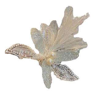 超仙水晶珍珠羽毛蕾丝边流苏发夹高级感新娘盘发演出发卡拍照发饰