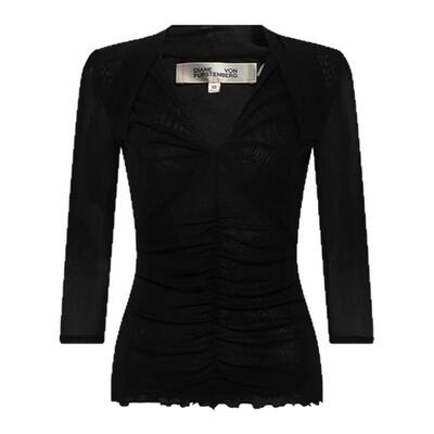 DVF曜石黑V领弹力网纱上衣
