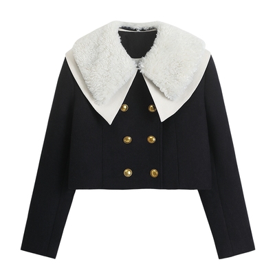 娃娃领小个子短款羊毛呢外套