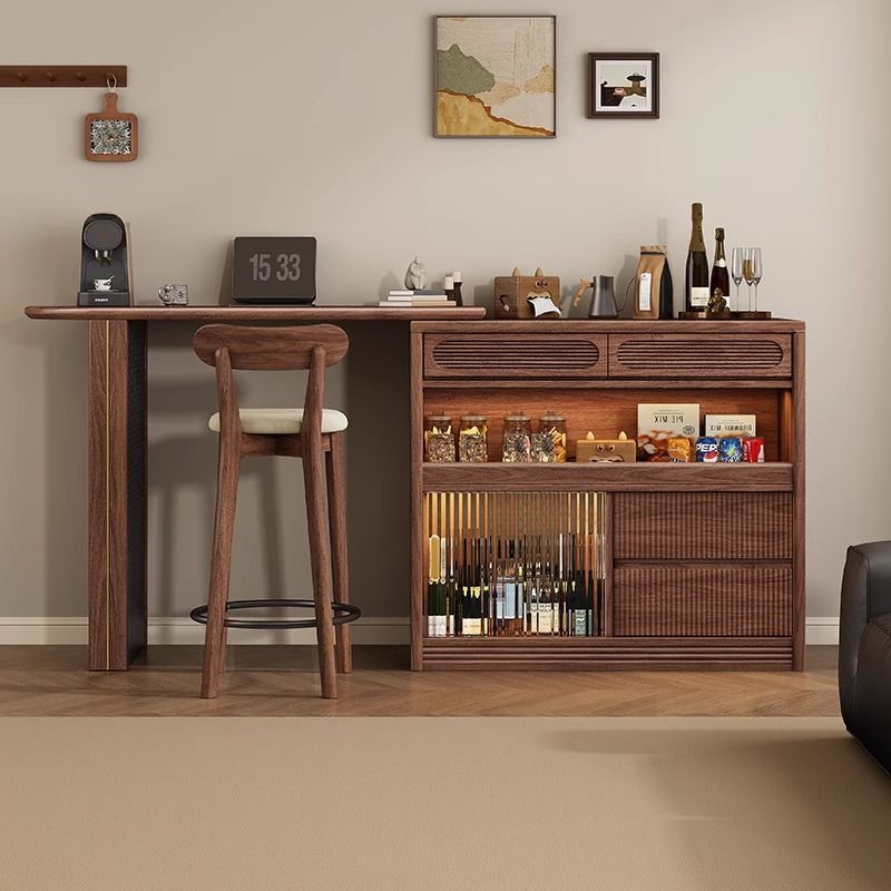 实木岛台餐桌一体家用吧台柜伸缩古风实木小户型客厅可餐桌边中