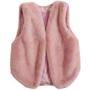 儿童皮草马甲春秋新款女童毛毛背心男童坎肩仿兔毛休闲纯色洋气潮