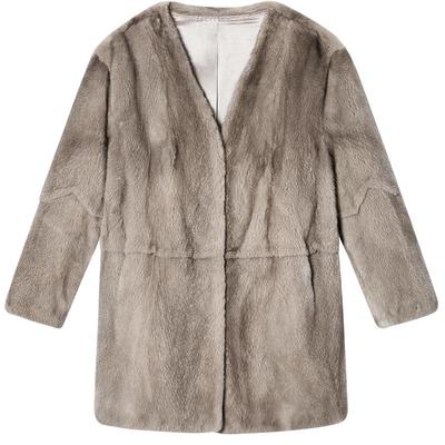 PSALTER诗篇水貂皮毛一体进口V领中长款皮草外套冬季