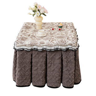 烤火桌子罩套冬天高级奶油风正方形电炉取暖桌罩套烤火被麻将桌罩