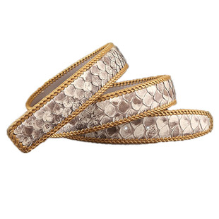 泰国进口蟒蛇皮皮带 男真皮3.8cm不含头裤带蛇皮手工编织金边腰带