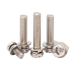 铁镀镍十字槽外六角三组合螺丝钉带平垫弹垫凹穴组合螺栓M4M5M6M8