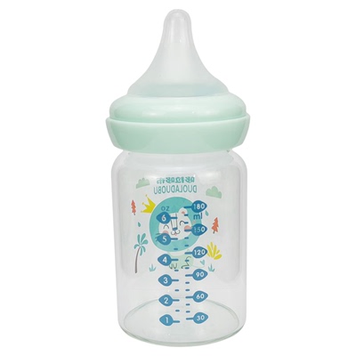 宝宝宽口径食品级晶钻玻璃奶瓶耐高温180ml婴儿十字孔奶嘴防胀气