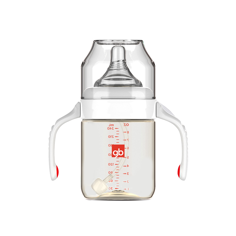 gb好孩子新生嬰兒奶瓶寬口徑帶握把防摔防脹氣寶寶PPSU吸管喝水杯