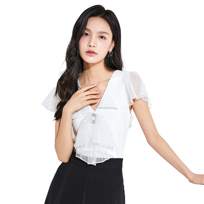 VILAN慧兰通勤V领无袖针织雪纺衫