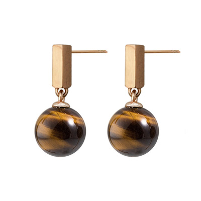 ellamo虎眼石几何金属耳钉女秋冬