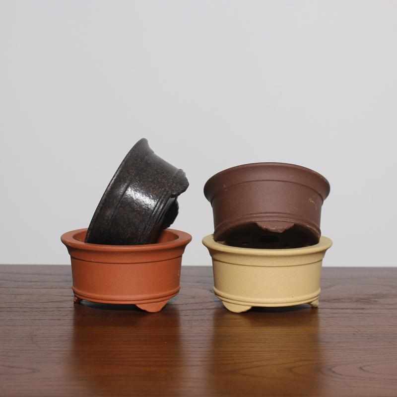 小紫砂三脚喇叭口花盆 菖蒲多肉盆 微型小盆景盆 古典圆形手掌盆