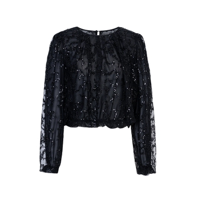 XG雪歌XK121027A290长袖圆领衬衫2025春季新款微透设计套头上衣女