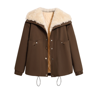 胖MM大码棉服女2025年冬装新款宽松宽松显瘦巴恩克风减龄棉衣外套