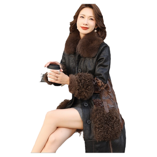2025新款海宁兔毛皮草一体外套女装狐狸毛领羊羔毛中长款保暖大衣