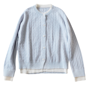 SoftSonnets纯羊毛轻复古英伦麻花纹假两件秋冬针织开衫毛衣外套