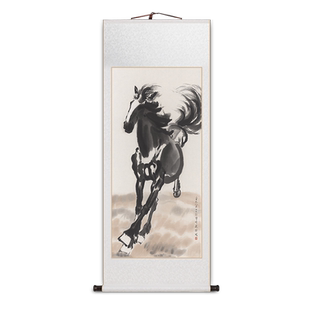 徐悲鸿马新中式客厅玄关装饰画卷轴字画中国风老板书房办公室挂画