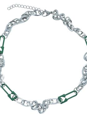 欧美潮牌嘻哈别针项链 拼色粗链个性配饰男女情侣同款卫衣毛衣链