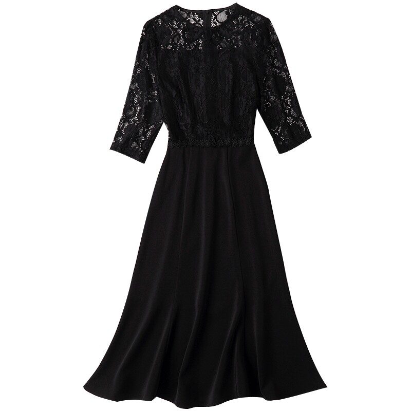 气质名媛内搭打底仙气连衣裙2025年春秋新款女装黑色蕾丝鱼尾裙女