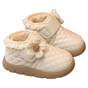女童棉鞋加绒雪地靴小女孩小香风菱格靴子皮靴秋冬季新款女宝宝鞋