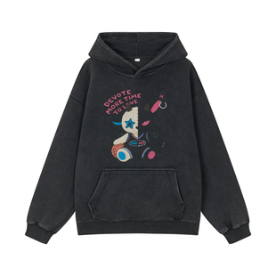 GOST&Y2NG联名IP玩偶印花带帽卫衣水洗做旧宽松上衣
