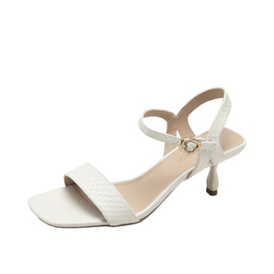 千百度女鞋夏季新款时装凉鞋真皮高跟凉鞋一字带百搭不累脚