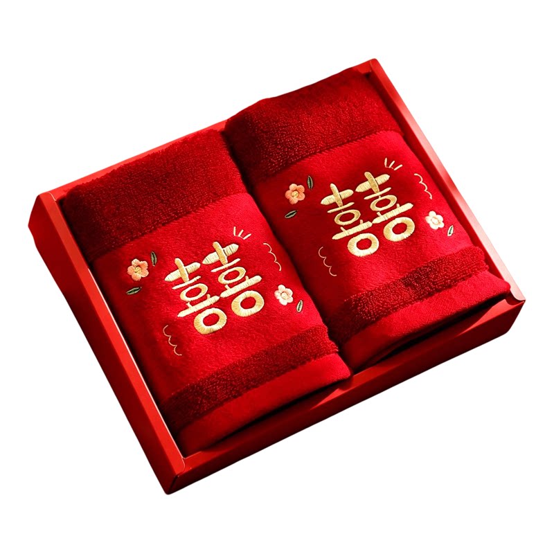 全套加厚伴手红色结婚一对毛巾