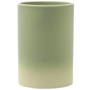 陶土素烧陶瓷花盆渐变绿色圆柱形有孔带托盘透气吸水多肉绿植盆栽