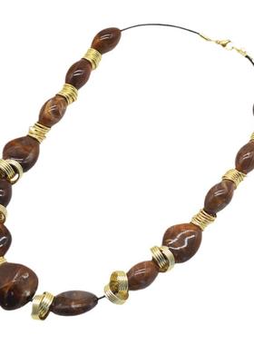 不规则棕色树脂圆环金属项链