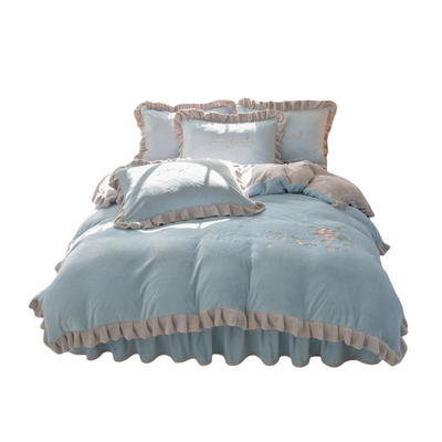 加绒四件套牛奶绒花边被套床单