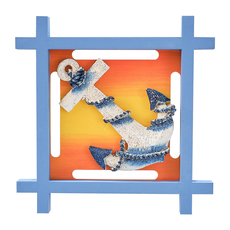 地中海复古装饰画木质做旧海洋挂画房间装饰壁画铁锚3D立体画挂饰