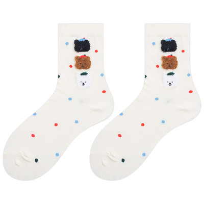 ins潮网红小熊袜女士波点中筒袜