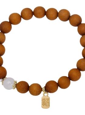 檀木温柔猫眼石福牌手链高级手串