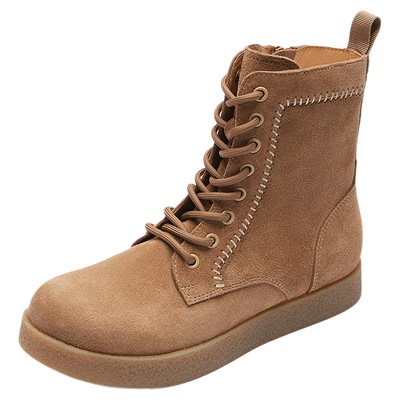 莱尔斯丹通勤粗跟真皮短靴子女鞋